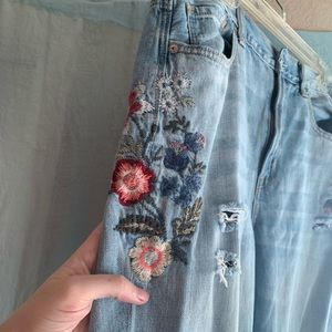 High waisted extra long floral jeans